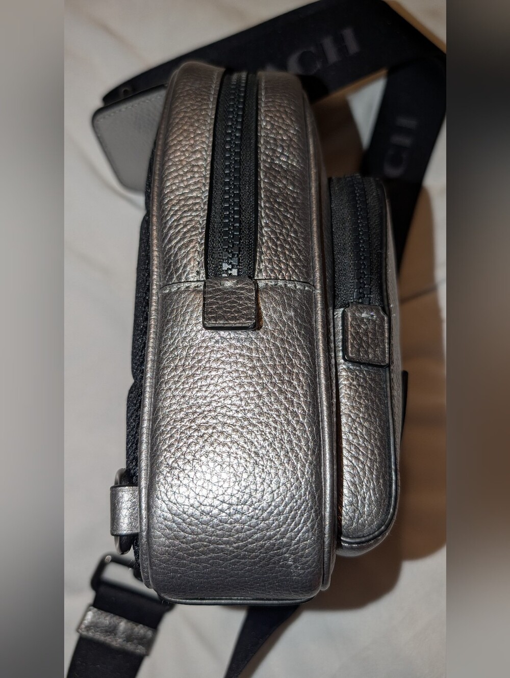 Coach Track Pack 14 Crossbody Sling Bag Metallic Ash Silver CP141 VGUC - Picture 5 of 12